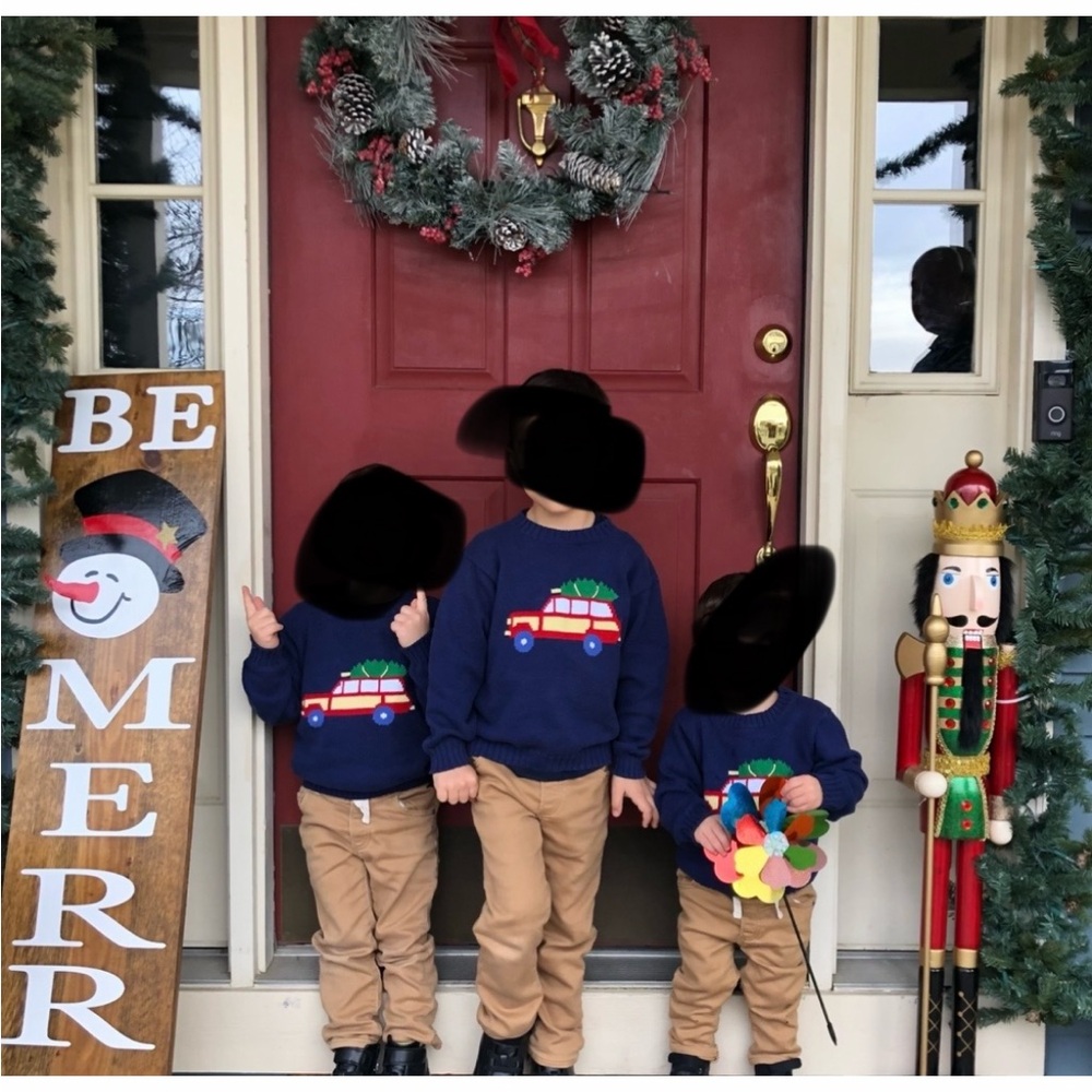 Kids' Navy Christmas Sweaters with truck Design